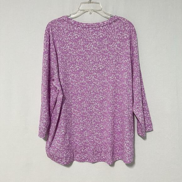 Chico's Womens Top 4 20/22 Lavender Scoop Neck 3/4 Sleeves Swirl 100% Pima Cotto - Picture 6 of 10